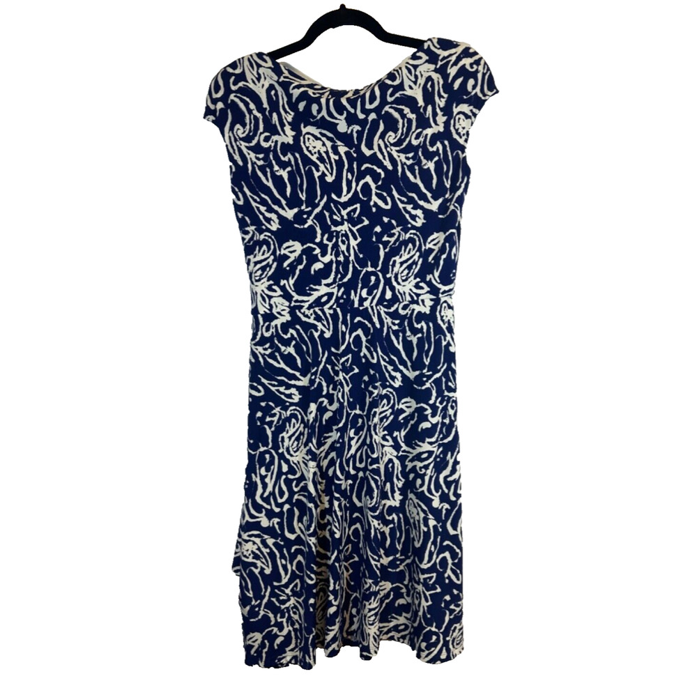 LAUREN RALPH LAUREN BLUE WHITE WRAP STYLE DRESS SIZE 8 Faux Wrap Career A27 - Picture 3 of 7